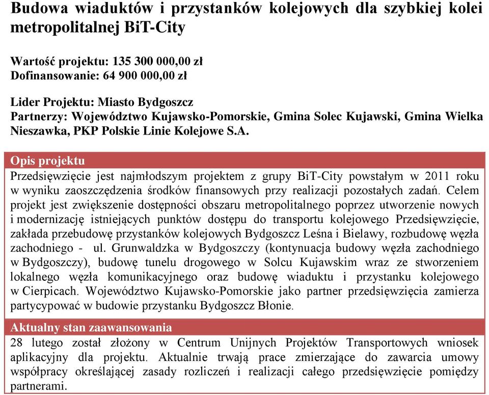 Przedsięwzięcie jest najmłodszym projektem z grupy BiT-City powstałym w 2011 roku w wyniku zaoszczędzenia środków finansowych przy realizacji pozostałych zadań.