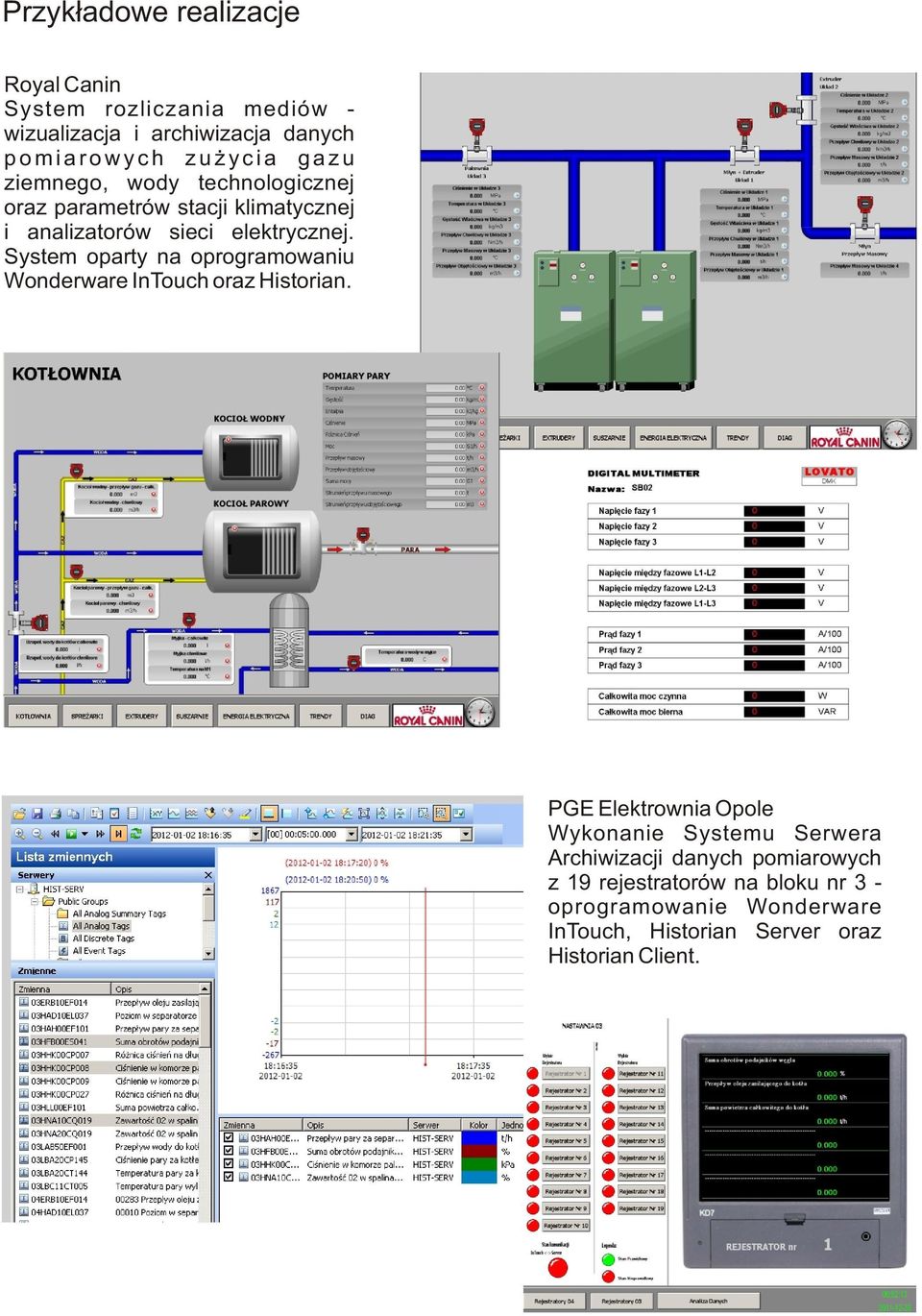 System oparty na oprogramowaniu Wonderware InTouch oraz Historian.