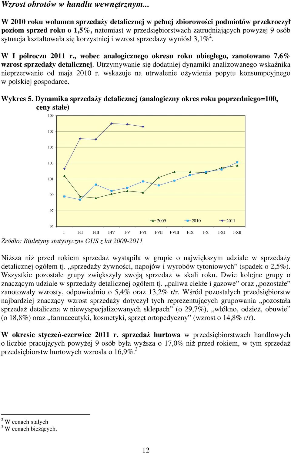 się korzystniej i wzrost sprzedaŝy wyniósł 3,1% 2. W I półroczu 2011 r., wobec analogicznego okresu roku ubiegłego, zanotowano 7,6% wzrost sprzedaŝy detalicznej.