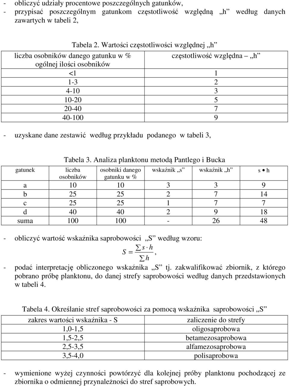 przykładu podanego w tabeli 3, gatunek Tabela 3.