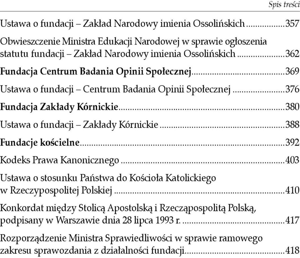 ..388 Fundacje kościelne...392 Kodeks Prawa Kanonicznego...403 Ustawa o stosunku Państwa do Kościoła Katolickiego w Rzeczypospolitej Polskiej.