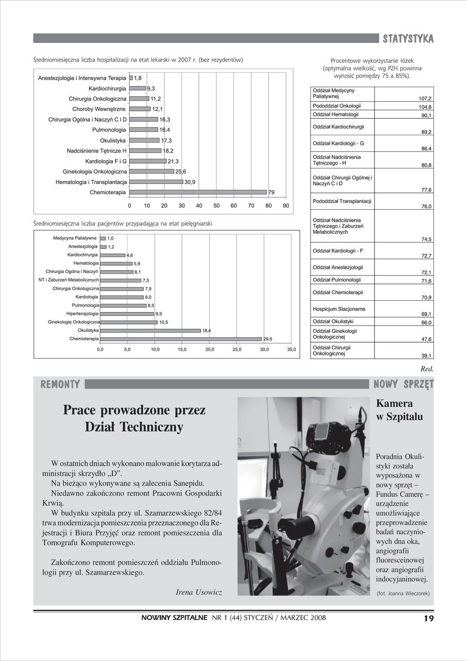 Chirurgii Ogólnej i Naczyñ C i D Pododdzia³ Transplantacji 77,6 76,0 åredniomiesiíczna liczba pacjentûw przypadajπca na etat pielígniarski Oddzia³ Nadciœnienia Têtniczego i Zaburzeñ Metabolicznych