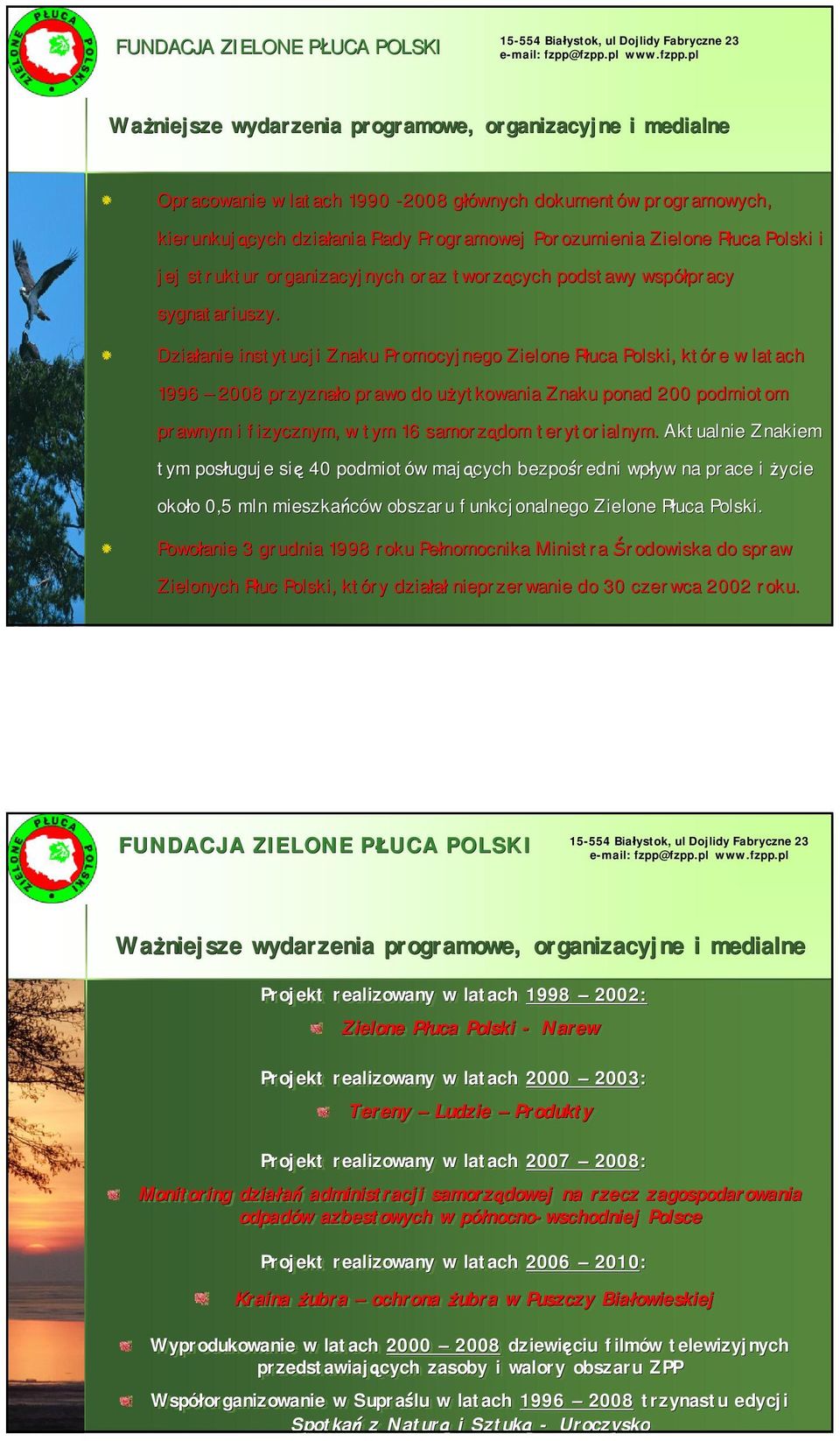 Działanie anie instytucji Znaku Promocyjnego Zielone Płuca P, które w latach 1996 2008 przyznało o prawo do użytkowania u Znaku ponad 200 podmiotom prawnym i fizycznym, w tym 16 samorządom