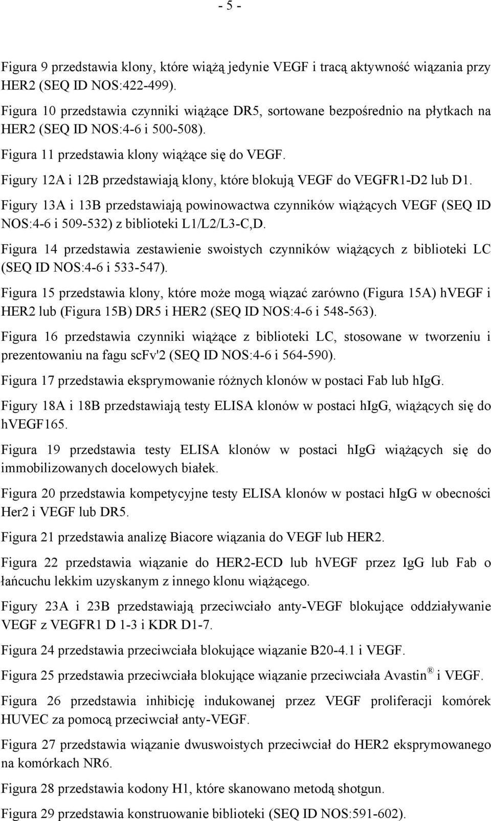 Figury 12A i 12B przedstawiają klony, które blokują VEGF do VEGFR1-D2 lub D1. Figury 13A i 13B przedstawiają powinowactwa czynników wiążących VEGF (SEQ ID NOS:4-6 i 509-532) z biblioteki L1/L2/L3-C,D.