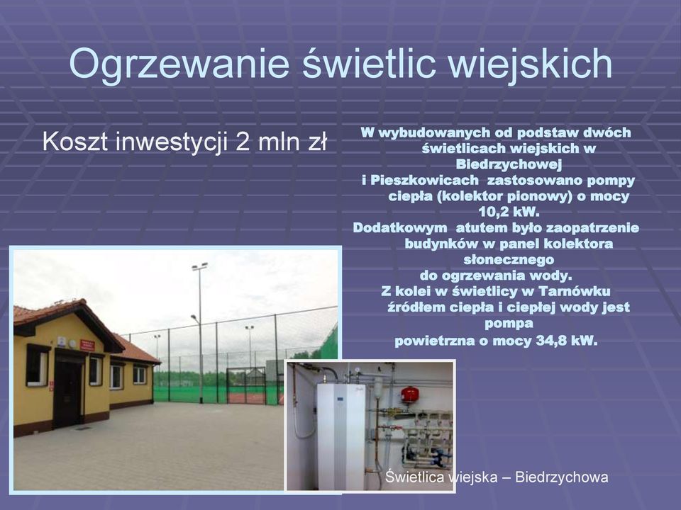 Dodatkowym atutem było zaopatrzenie budynków w panel kolektora słonecznego do ogrzewania wody.