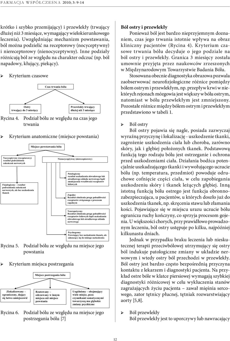 ból napadowy, kłujący, piekący). Kryterium czasowe Ostry trwający do 3 miesięcy Czas trwania bólu Przewlekły trwający dłużej niż 3 miesiące Rycina 4.