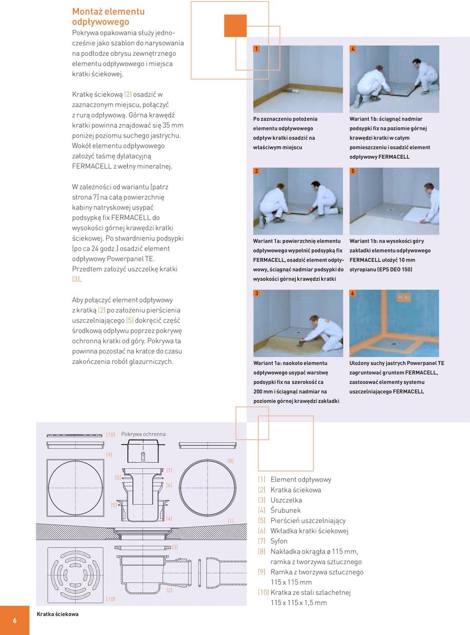 Wokół elementu odpływowego założyć taśmę dylatacyjną z wełny mineralnej.