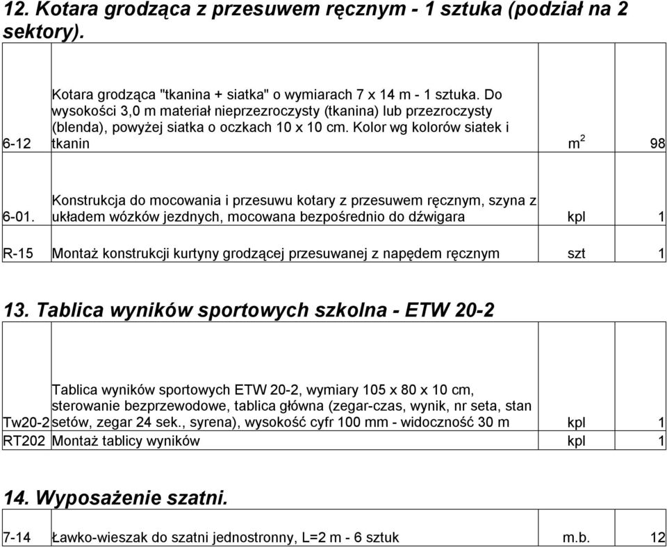 Konstrukcja do mocowania i przesuwu kotary z przesuwem ręcznym, szyna z układem wózków jezdnych, mocowana bezpośrednio do dźwigara kpl 1 R-15 Montaż konstrukcji kurtyny grodzącej przesuwanej z