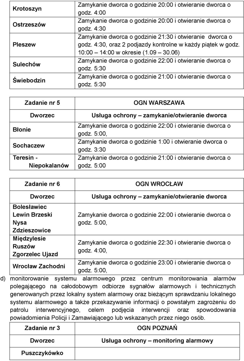 06) Zamykanie dworca o godzinie 22:00 i otwieranie dworca o godz. 5:30 Zamykanie dworca o godzinie 21:00 i otwieranie dworca o godz.