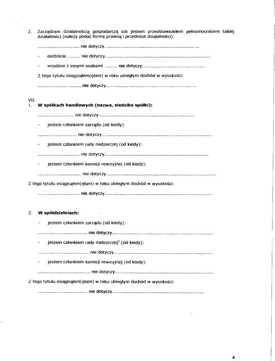 W spółkach handlowych (nazwa, siedziba spółki): jestem członkiem zarządu (od kiedy): jestem członkiem rady nadzorczej (od kiedy):,