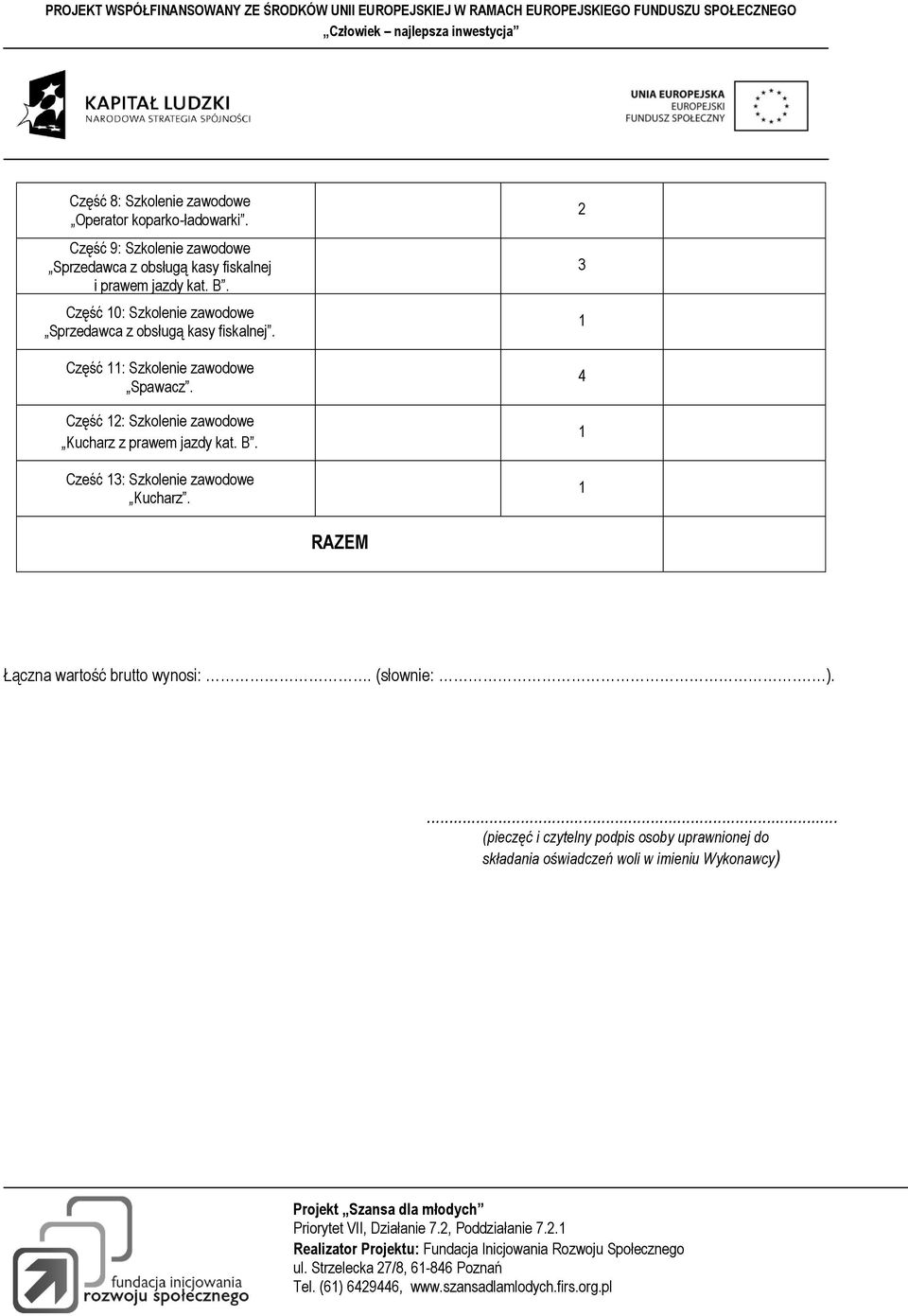 Część 10: Szkolenie zawodowe Sprzedawca z obsługą kasy fiskalnej. Część 11: Szkolenie zawodowe Spawacz.