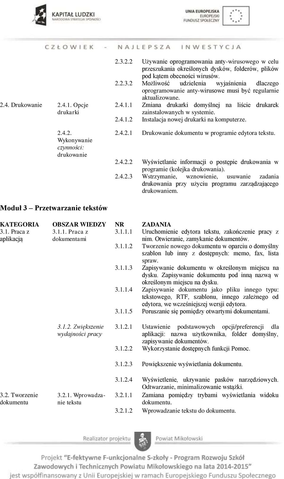 2.4.2.1 Drukowanie dokumentu w programie edytora tekstu. 2.4.2.2 Wyświetlanie informacji o postępie drukowania w programie (kolejka drukowania). 2.4.2.3 Wstrzymanie, wznowienie, usuwanie zadania drukowania przy użyciu programu zarządzającego drukowaniem.