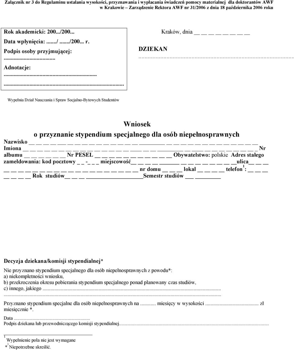 Wniosek o przyznanie stypendium socjalnego/stypendium na wyżywienie* - PDF  Free Download