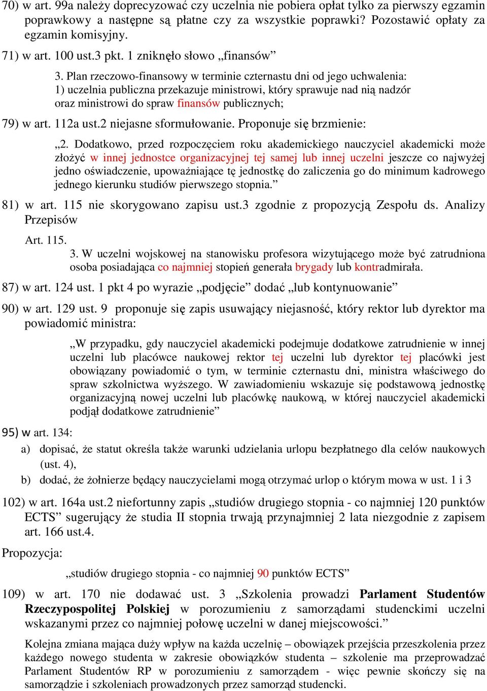 Plan rzeczowo-finansowy w terminie czternastu dni od jego uchwalenia: 1) uczelnia publiczna przekazuje ministrowi, który sprawuje nad nią nadzór oraz ministrowi do spraw finansów publicznych; 79) w