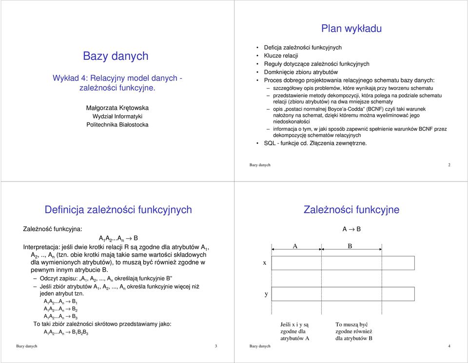 projektowania relacyjnego schematu bazy danych: szczegóáowy opis problemów, które wynikaj przy tworzenu schematu przedstawienie metody dekompozycji, która polega na podziale schematu relacji (zbioru