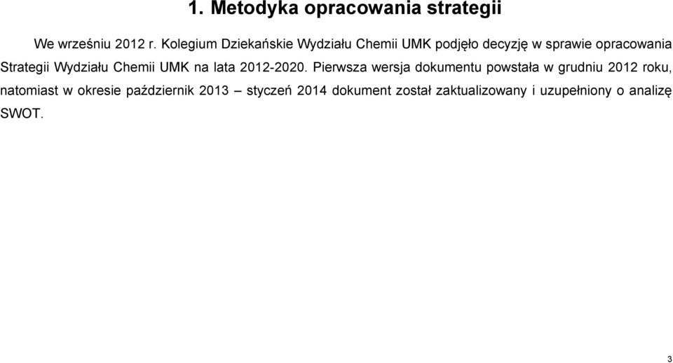 Strategii Wydziału Chemii UMK na lata 2012-2020.