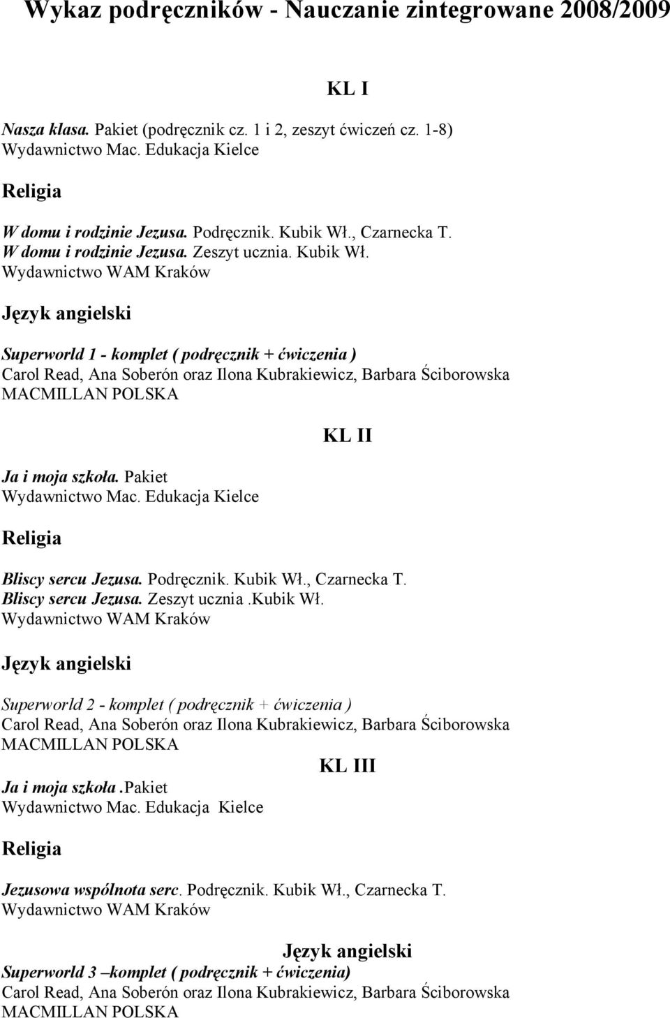 Pakiet KL II Bliscy sercu Jezusa. Podręcznik. Kubik Wł., Czarnecka T. Bliscy sercu Jezusa. Zeszyt ucznia.kubik Wł.