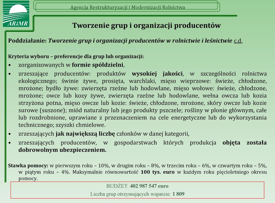 ziałanie: centów w rolnictwie i leśnictwie c.d.