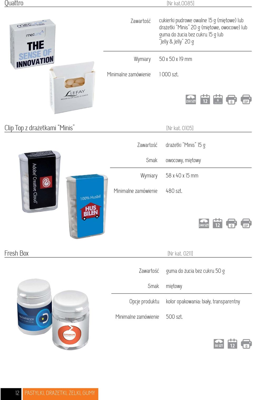 lub Jelly & Jelly 20 g 50 x 50 x 19 mm 1 000 szt. 250 SZT Jelly & Jelly O DP Clip Top z drażetkami Minis [Nr kat.