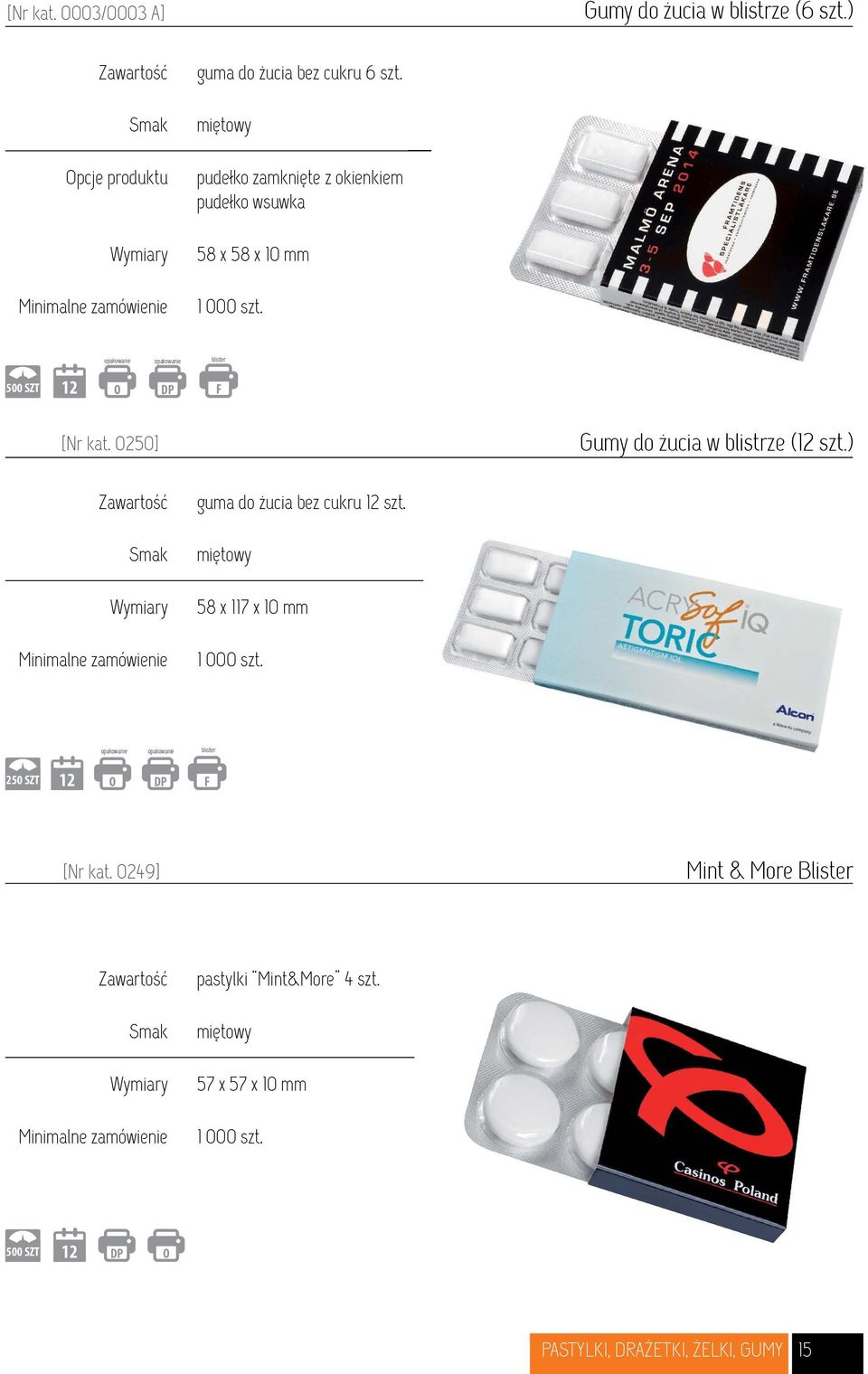 opakowanie 500 SZT O opakowanie DP blister F [Nr kat. 0250] Gumy do żucia w blistrze ( szt.) guma do żucia bez cukru szt.