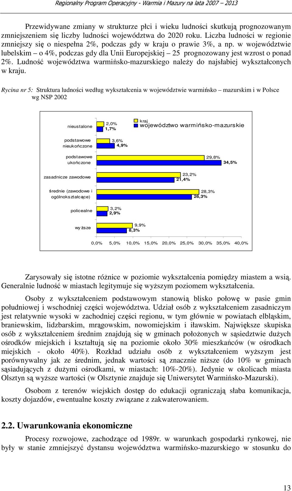 Ludność województwa warmińsko-mazurskiego naleŝy do najsłabiej wykształconych w kraju.