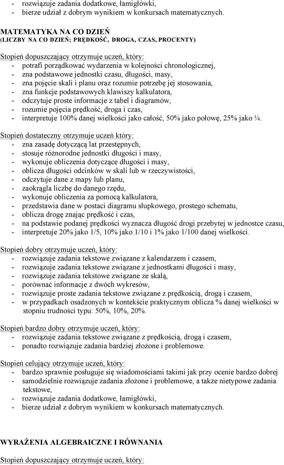 diagramów, - rozumie pojęcia prędkość, droga i czas, - interpretuje 100% danej wielkości jako całość, 50% jako połowę, 25% jako ¼.