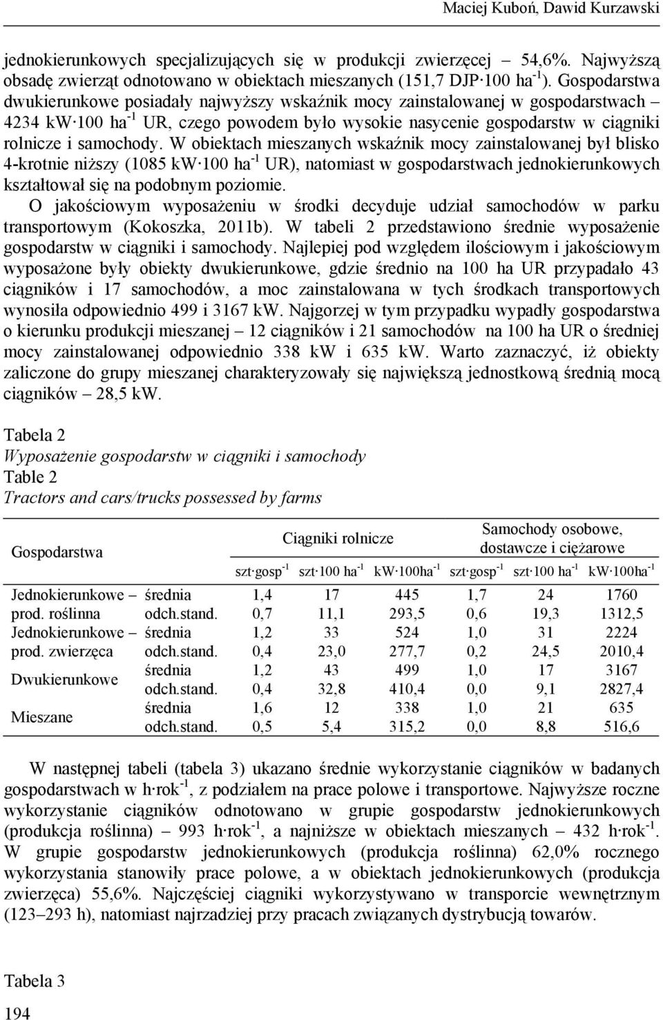 W obiektach mieszanych wskaźnik mocy zainstalowanej był blisko 4-krotnie niższy (1085 kw 100 ha -1 UR), natomiast w gospodarstwach jednokierunkowych kształtował się na podobnym poziomie.