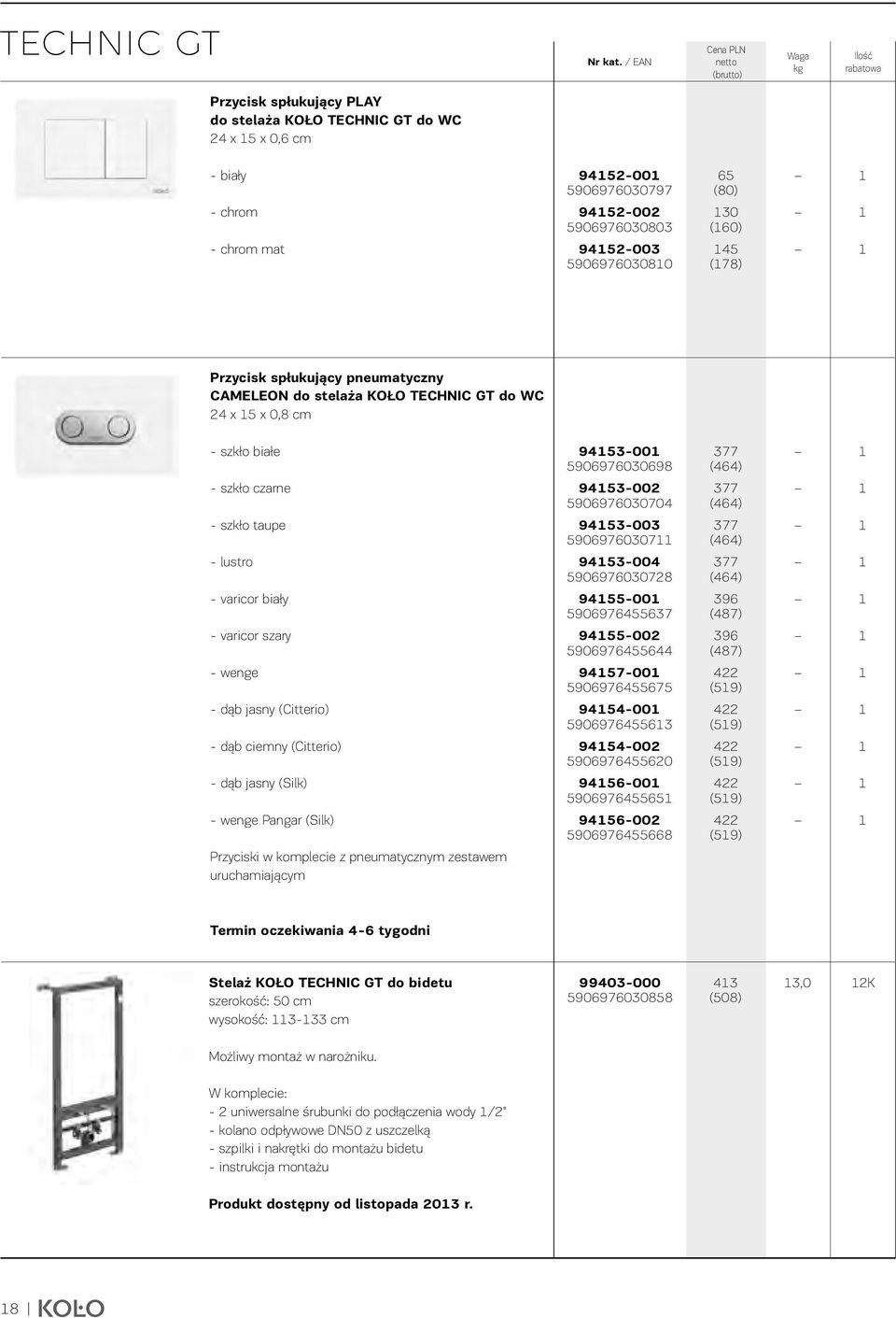 spłukujący pneumatyczny CAMELEON do stelaża KOŁO TECHNIC GT do WC 24 x x 0,8 cm - szkło białe - szkło czarne - szkło taupe - lustro - varicor biały - varicor szary - wenge - dąb jasny (Citterio) -