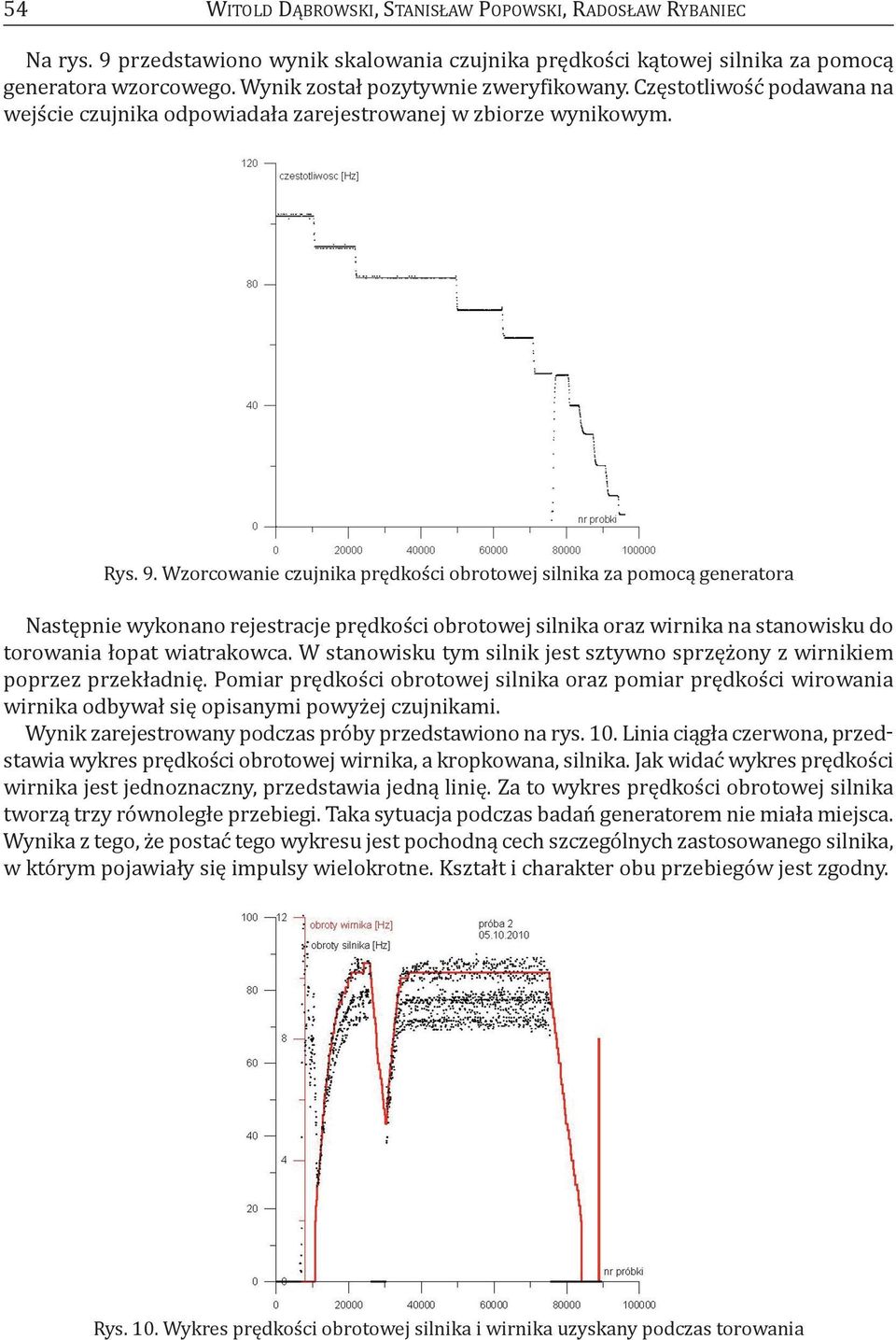 Wzorcowanie czujnika prędkości obrotowej silnika za pomocą generatora Następnie wykonano rejestracje prędkości obrotowej silnika oraz wirnika na stanowisku do torowania łopat wiatrakowca.