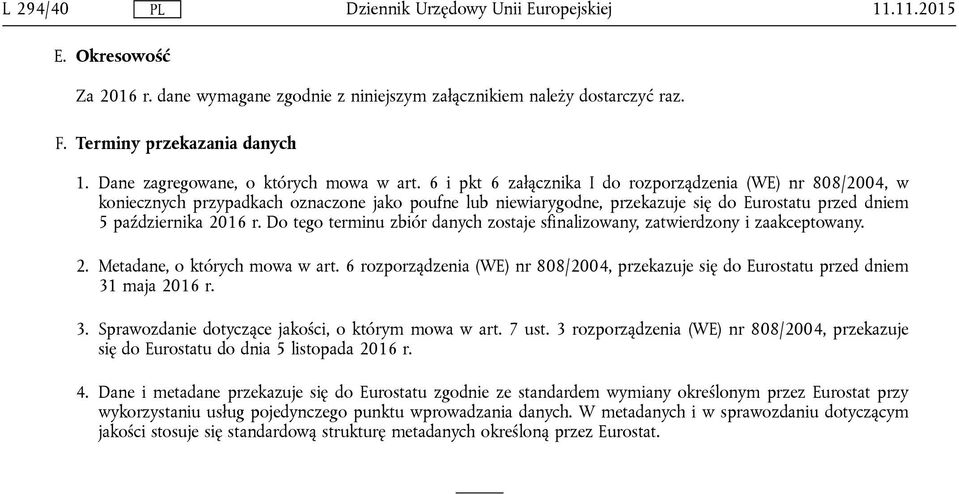 Do tego terminu zbiór danych zostaje sfinalizowany, zatwierdzony i zaakceptowany. 2. Metadane, o których mowa w art.