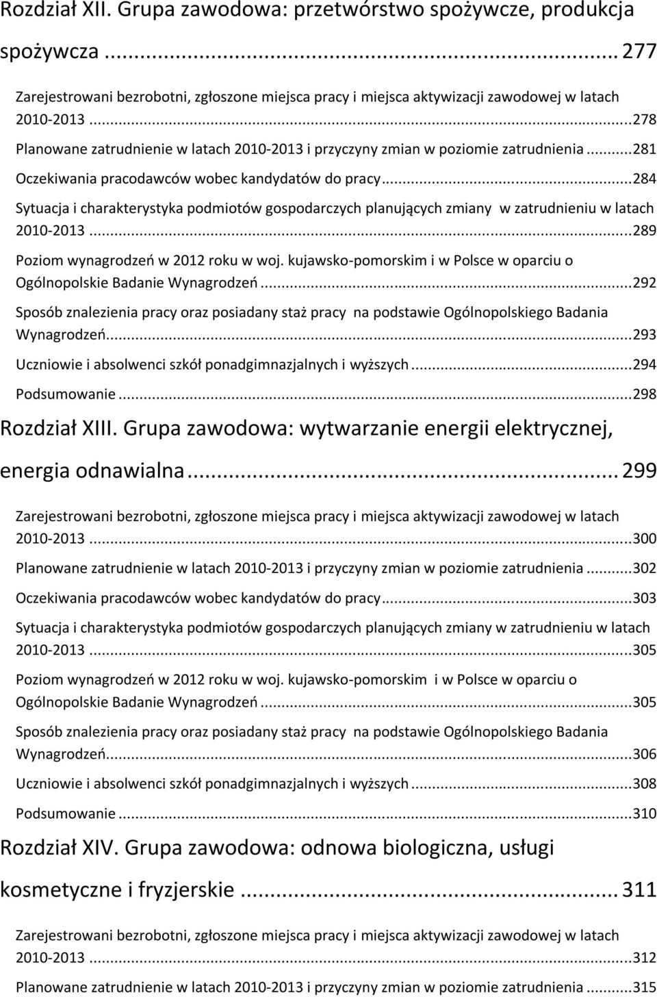 .. 284 Sytuacja i charakterystyka podmiotów gospodarczych planujących zmiany w zatrudnieniu w latach 2010-2013... 289 Poziom wynagrodzeń w 2012 roku w woj.