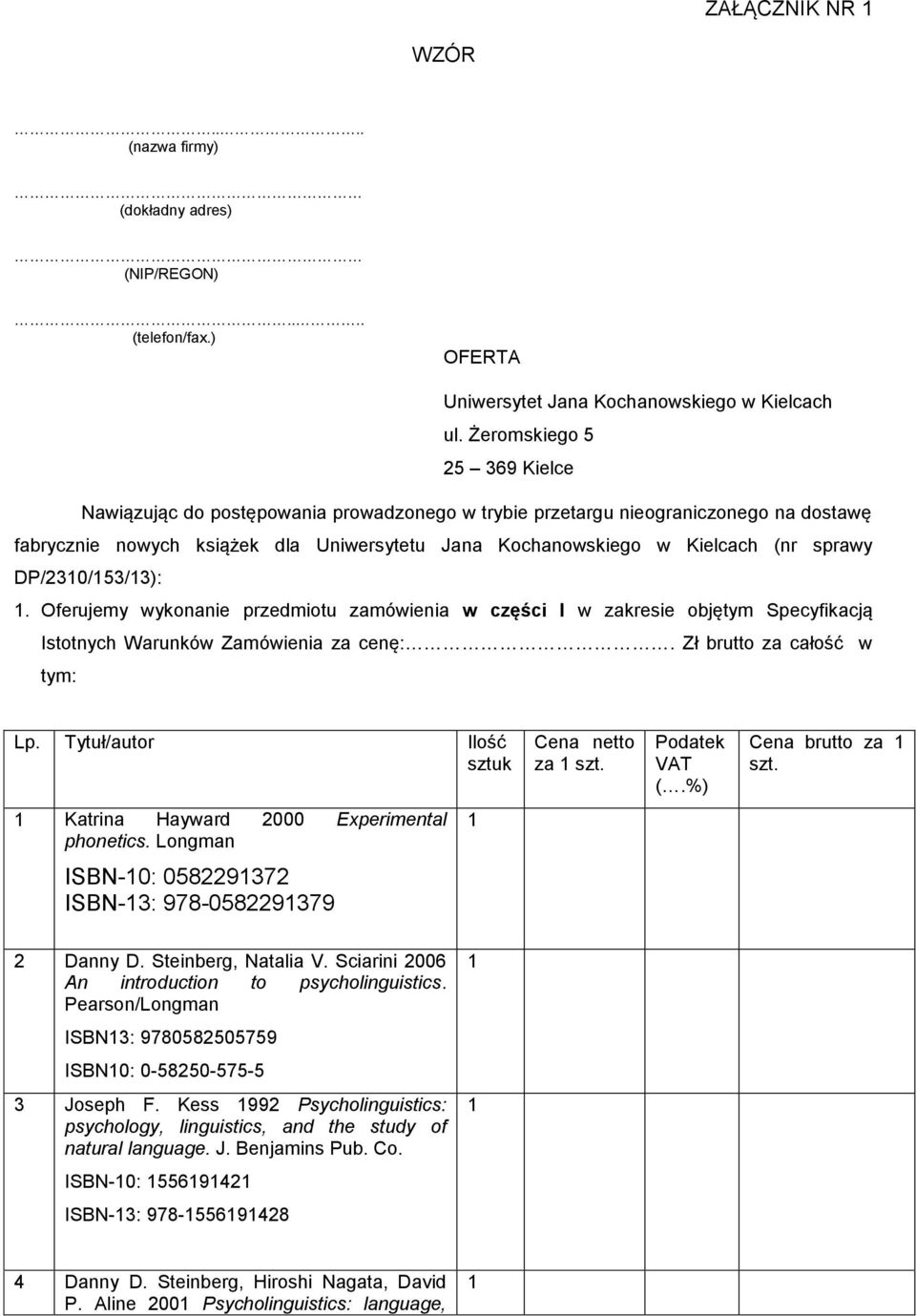 DP/30/53/3):. Oferujemy wykonanie przedmiotu zamówienia w części I w zakresie objętym Specyfikacją Istotnych Warunków Zamówienia za cenę:. Zł brutto za całość w tym: Lp.