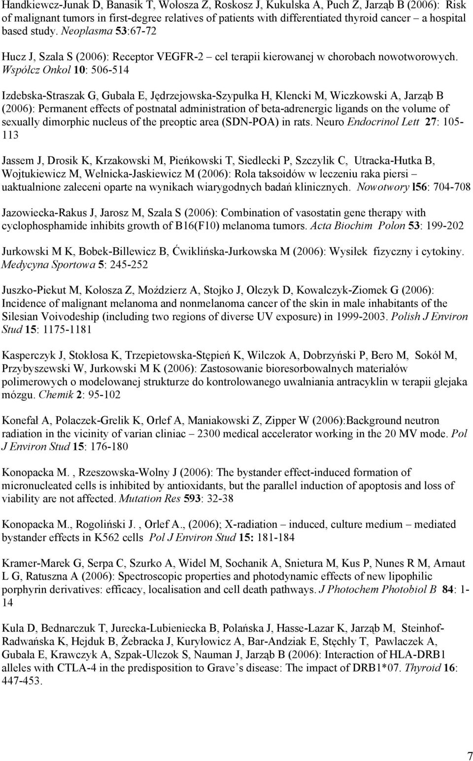 Współcz Onkol 10: 506-514 Izdebska-Straszak G, Gubała E, Jędrzejowska-Szypułka H, Klencki M, Wiczkowski A, Jarząb B (2006): Permanent effects of postnatal administration of beta-adrenergic ligands on