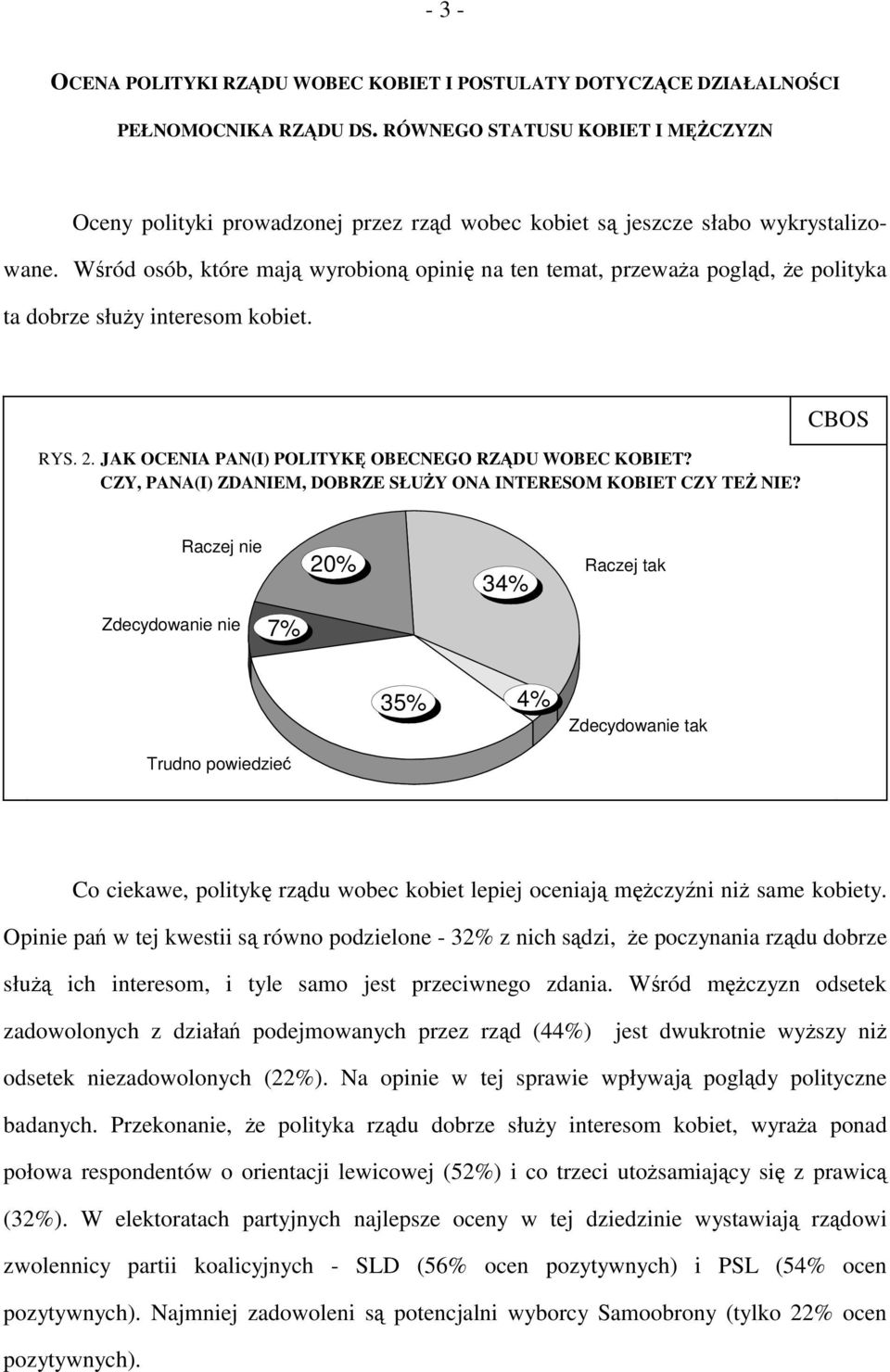 Wśród osób, które mają wyrobioną opinię na ten temat, przeważa pogląd, że polityka ta dobrze służy interesom kobiet. RYS. 2. JAK OCENIA PAN(I) POLITYKĘ OBECNEGO RZĄDU WOBEC KOBIET?