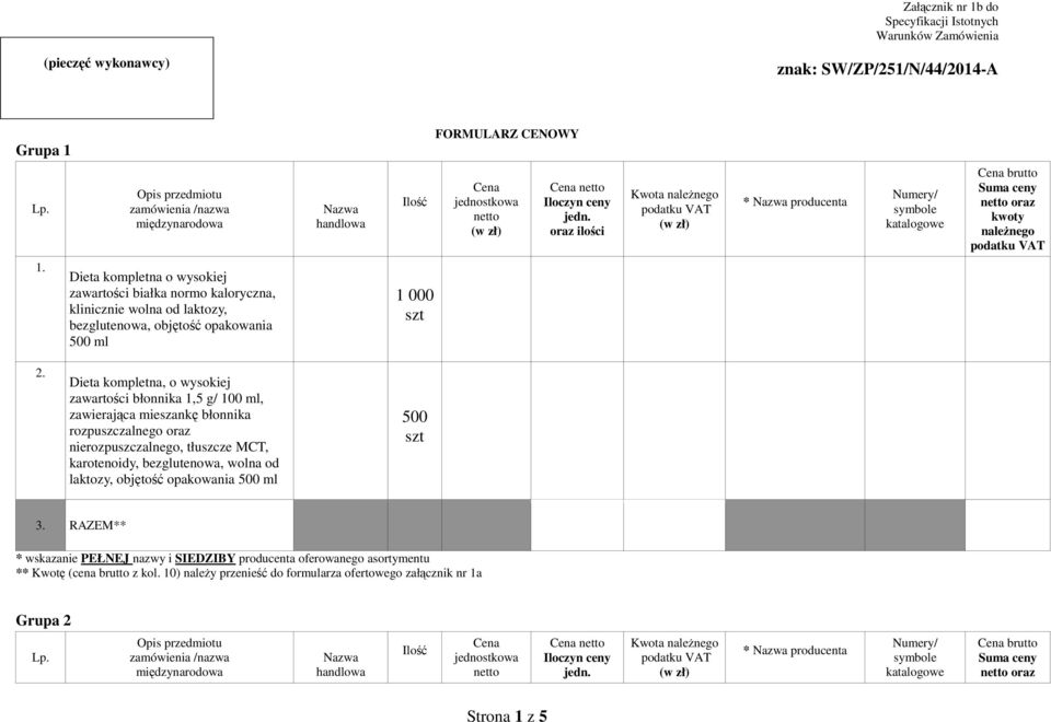 opakowania 500 ml Dieta kompletna, o wysokiej zawartości błonnika 1,5 g/ 100 ml, zawierająca mieszankę błonnika rozpuszczalnego