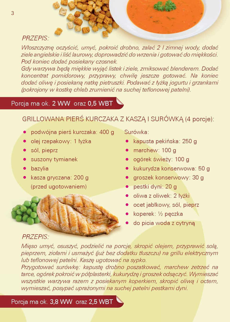 Podawać z łyżką jogurtu i grzankami (pokrojony w kostkę chleb zrumienić na suchej teflonowej patelni). Porcja ma ok.