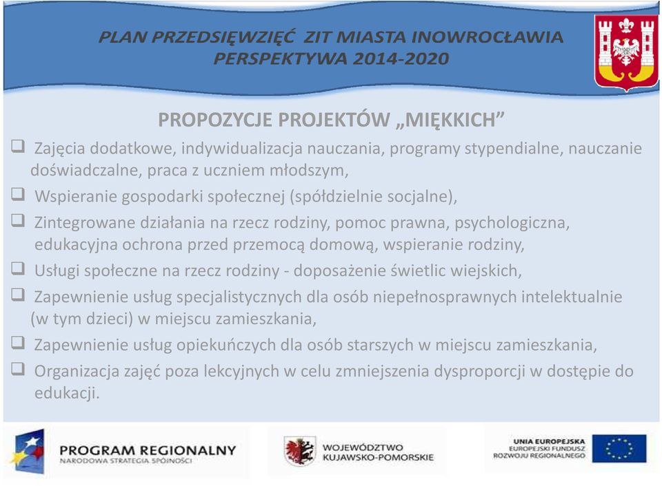 Usługi społeczne na rzecz rodziny - doposażenie świetlic wiejskich, Zapewnienie usług specjalistycznych dla osób niepełnosprawnych intelektualnie (w tym dzieci) w miejscu