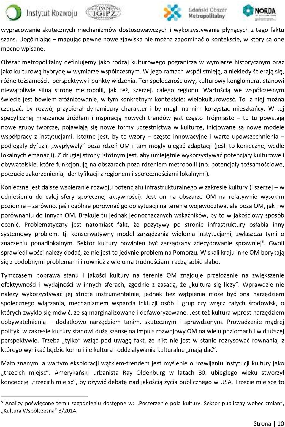 Obszar metropolitalny definiujemy jako rodzaj kulturowego pogranicza w wymiarze historycznym oraz jako kulturową hybrydę w wymiarze współczesnym.