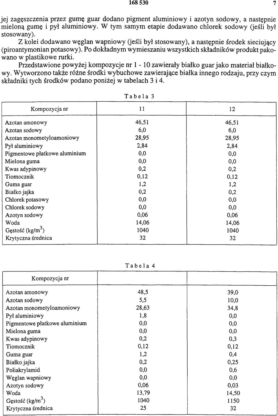 Przedstawione powyżej kompozycje nr 1-10 zawierały białko guar jako materiał białkowy.