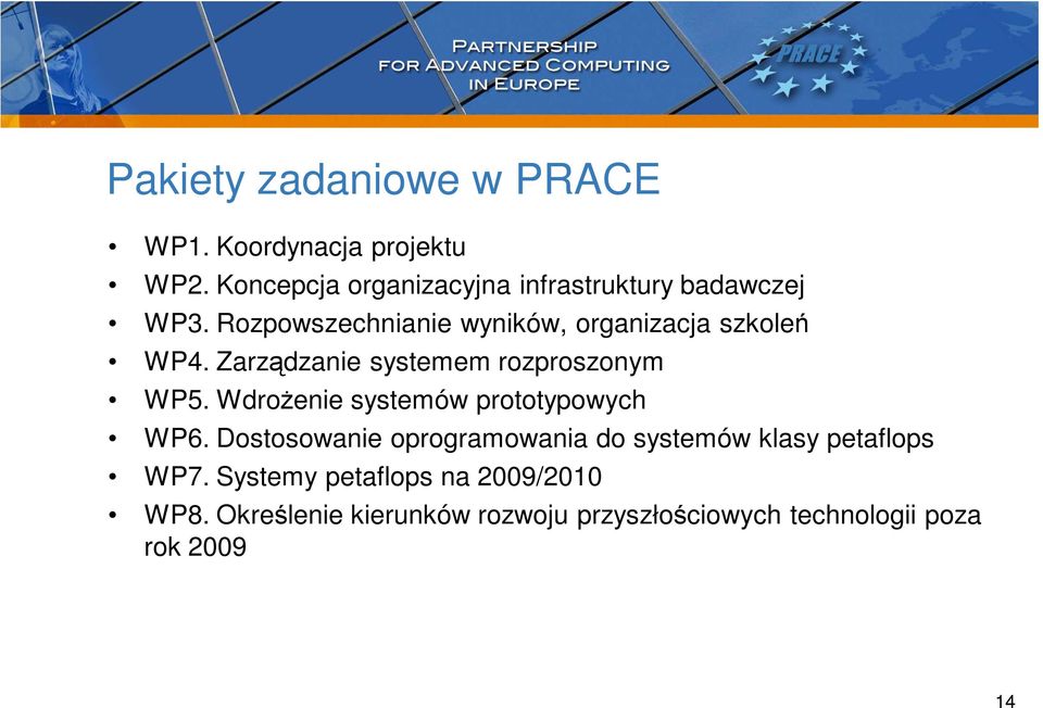 Rozpowszechnianie wyników, organizacja szkoleń WP4. Zarządzanie systemem rozproszonym WP5.