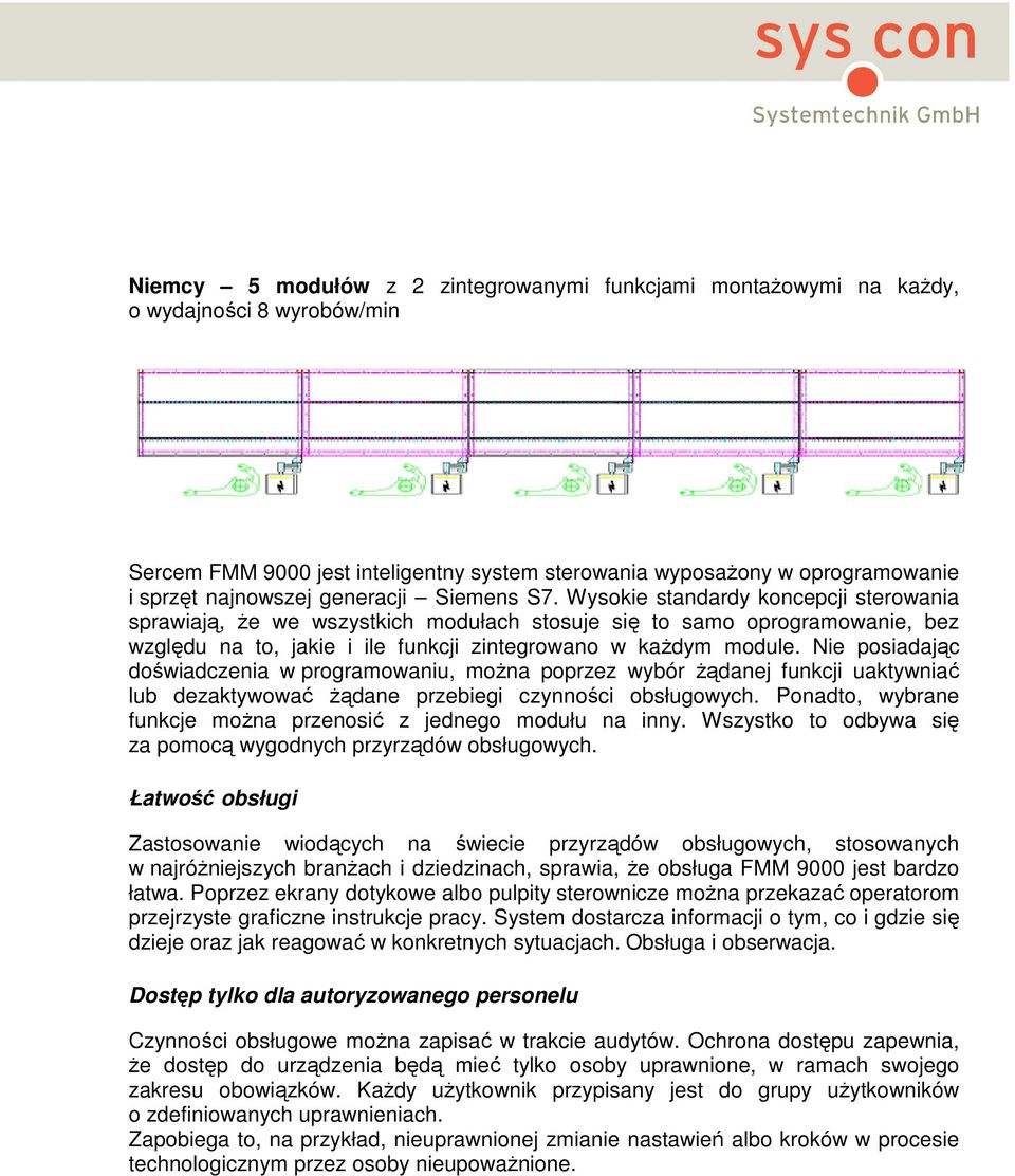 Wysokie standardy koncepcji sterowania sprawiają, Ŝe we wszystkich modułach stosuje się to samo oprogramowanie, bez względu na to, jakie i ile funkcji zintegrowano w kaŝdym module.