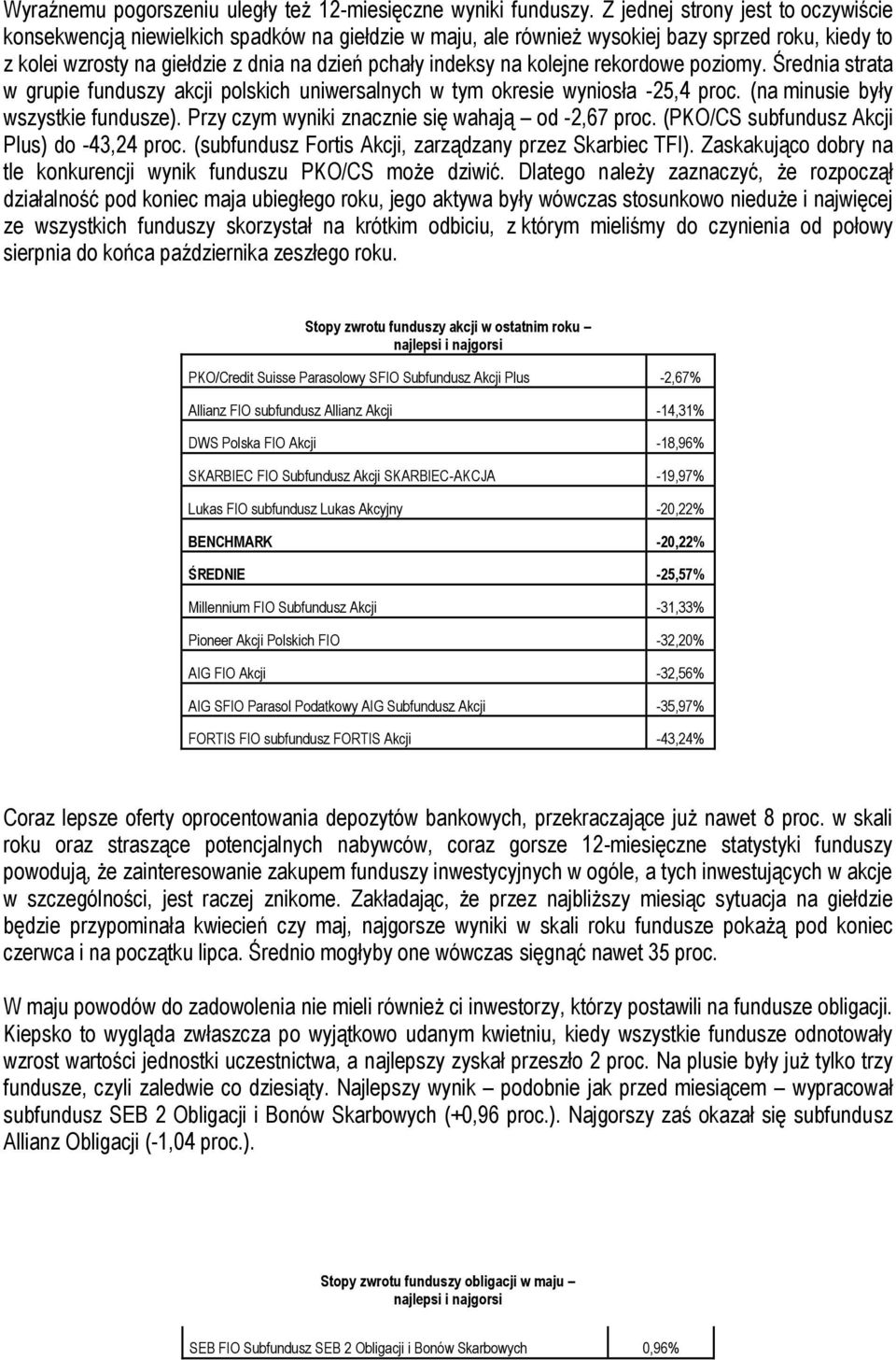 kolejne rekordowe poziomy. Średnia strata w grupie funduszy akcji polskich uniwersalnych w tym okresie wyniosła -25,4 proc. (na minusie były wszystkie fundusze).