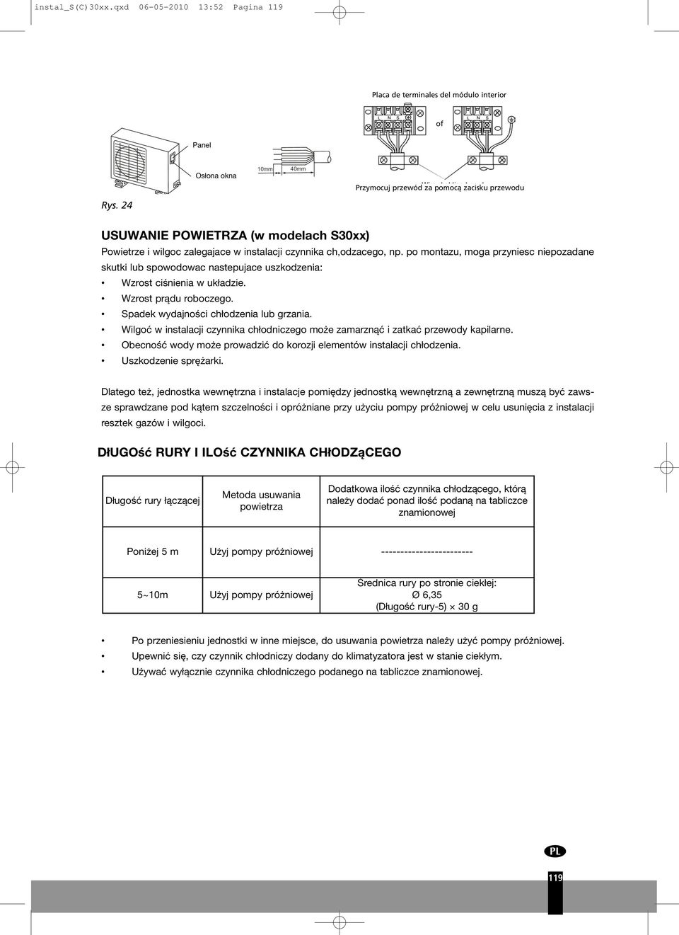 Wzrost prądu roboczego Spadek wydajności chłodzenia lub grzania Wilgoć w instalacji czynnika chłodniczego może zamarznąć i zatkać przewody kapilarne Obecność wody może prowadzić do korozji elementów