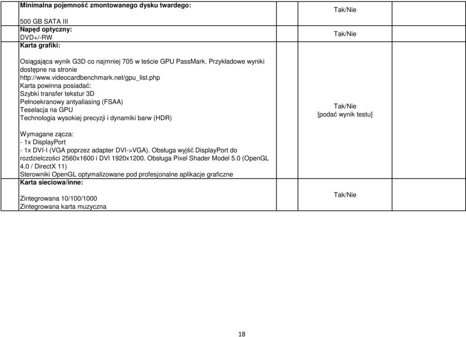 php Karta powinna posiadać: Szybki transfer tekstur 3D Pełnoekranowy antyaliasing (FSAA) Teselacja na GPU Technologia wysokiej precyzji i dynamiki barw (HDR) Wymagane zącza: - 1x DisplayPort -