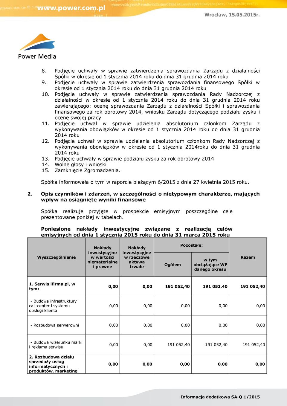 Podjęcie uchwały w sprawie zatwierdzenia sprawozdania Rady Nadzorczej z działalności w okresie od 1 stycznia 2014 roku do dnia 31 grudnia 2014 roku zawierającego: ocenę sprawozdania Zarządu z