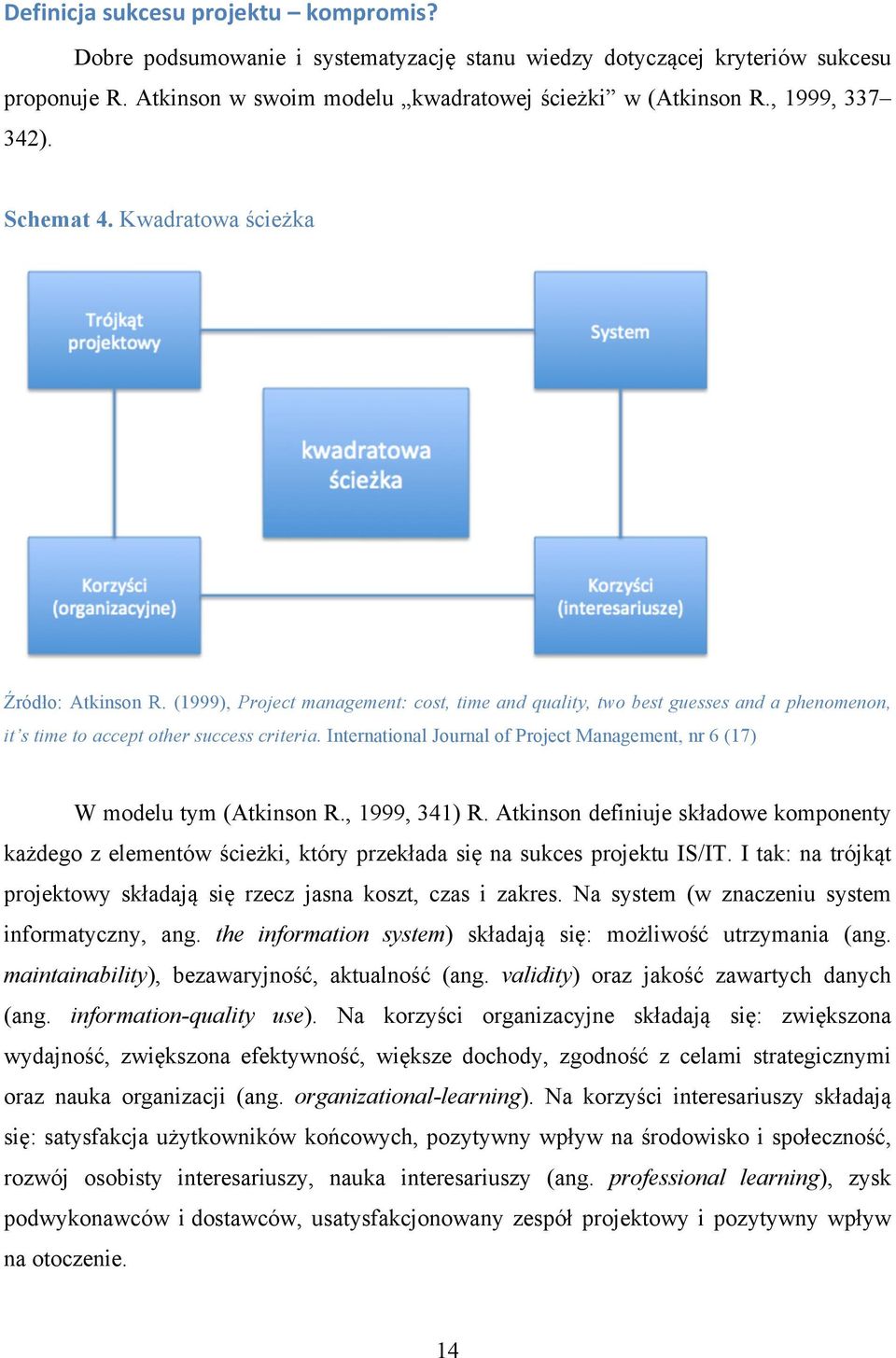 International Journal of Project Management, nr 6 (17) W modelu tym (Atkinson R., 1999, 341) R.