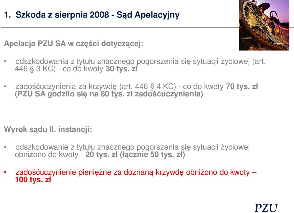 zł (PZU SA godziło się na 80 tys. zł zadośćuczynienia) Wyrok sądu II.