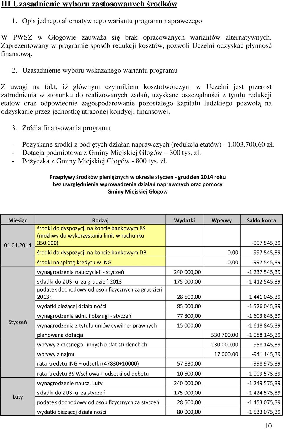 Uzasadnienie wyboru wskazanego wariantu programu Z uwagi na fakt, iż głównym czynnikiem kosztotwórczym w Uczelni jest przerost zatrudnienia w stosunku do realizowanych zadań, uzyskane oszczędności z