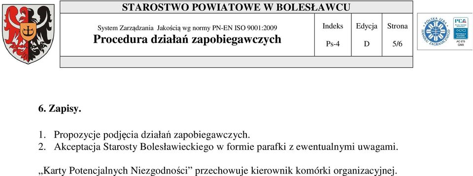 Akceptacja Starosty Bolesławieckiego w formie parafki z