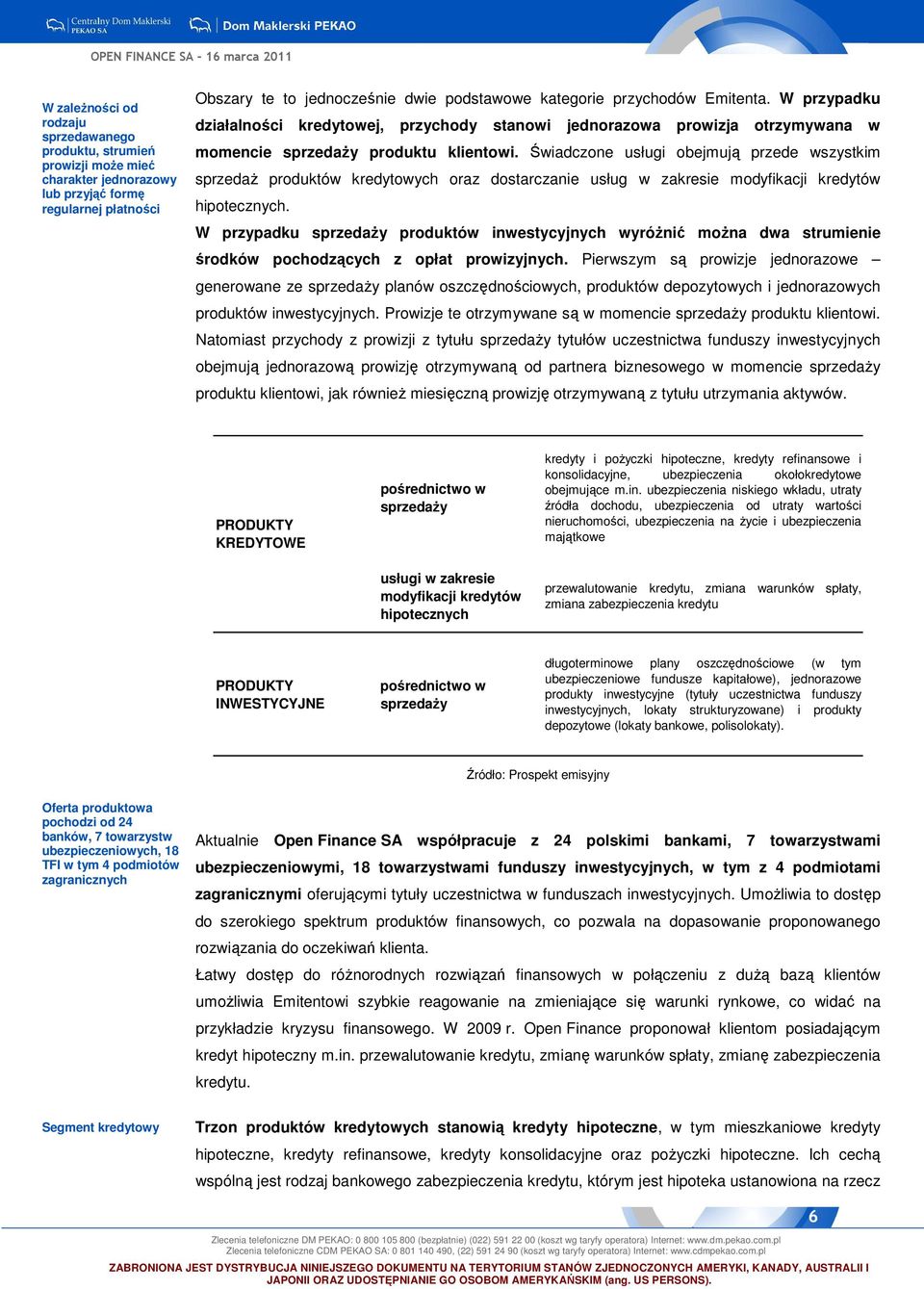 Świadczone usługi obejmują przede wszystkim sprzedaŝ produktów kredytowych oraz dostarczanie usług w zakresie modyfikacji kredytów hipotecznych.